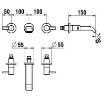LAUFEN MEDA Umývadlová 3-otvorová podomietková batéria, výtok 150 mm, Chróm 100, HF506624100000