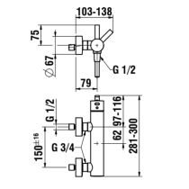 LAUFEN MEDA Shower mixer, fittings distance 150 mm, complete with fittings, with accessories, chrome, Chróm 100, HF506650100600