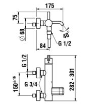 LAUFEN MEDA Vaňová nástenná páková batéria kompletná (sprchová hadica SimiFlex + hlavová sprcha MyTwin100), rozteč armatúr 150 mm, Chróm 100, HF506660100600