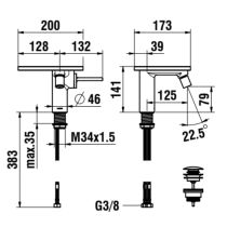 LAUFEN ADA Bidetová stojánková páková batéria s click-clack výpusťou, vrátane poličky s otvorom, PVD nerez/biela lesklá 501, HF506710501000