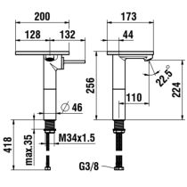 LAUFEN ADA Umývadlová stojánková páková batéria vysoká s výtokom 110 mm, bez výpusti, vrátane poličky bez otvoru, PVD nerez/mramor čierny 506, HF506714506060