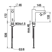 LAUFEN TWINTRONIC Umývadlová elektronická batéria, na studenú alebo zmiešanú vodu, pevný výtok 145 mm, na batériu (6V), bez automatické výpusti, Chróm 100, HF707004100060