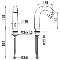 LAUFEN CURVETRONIC Elektronická umývadlová batéria s IR-Senzorom pre studenú alebo predzmiešanú vodu, výtok 135 mm, PVD inox kartáčovaná oceľ 423, HF707154423060