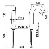 LAUFEN CURVETRONIC Elektronická umývadlová batéria s IR-Senzorom pre studenú alebo predzmiešanú vodu, výtok 135 mm, PVD svetlo zlatá matná 462, HF707154462000