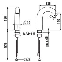 LAUFEN CURVETRONIC Elektronická umývadlová batéria s IR-Senzorom pre studenú alebo predzmiešanú vodu, výtok 135 mm, PVD svetlo zlatá matná 462, HF707154462060