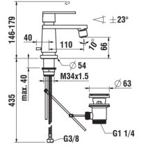 LAUFEN THE NEW CLASSIC Bidetová páková batéria, pevný výtok 110 mm, s automatickým výpustom, Chróm 100, HF900510100000
