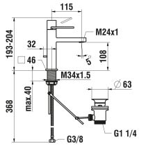 LAUFEN QUADRIGA Umývadlová páková batéria, pevný výtok 115 mm, s automatickým výpustom, PVD inox kartáčovaná oceľ 441, HF901101441000