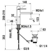 LAUFEN QUADRIGA Umývadlová páková batéria, pevný výtok 140 mm, s automatickým výpustom, PVD inox kartáčovaná oceľ 441, HF901103441000