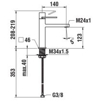 LAUFEN QUADRIGA Umývadlová páková batéria, pevný výtok 140 mm bez automatického výpustu, Chróm 100, HF901104100000