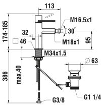 LAUFEN QUADRIGA Bidetová páková batéria, pevný výtok, s automatickým výpustom, kartáčovaná nerez oceľ, PVD inox kartáčovaná oceľ 441, HF901110441000