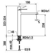 LAUFEN QUADRIGA Umyvadlová páková baterie vysoká, pevný výtok 190 mm, bez automatické výpusti, Chróm 100, HF901114100000