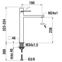 LAUFEN QUADRIGA Umyvadlová páková baterie vysoká, pevný výtok 190 mm, bez automatického výpustu, PVD inox kartáčovaná oceľ 441, HF901114441000