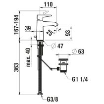 LAUFEN PURE Umývadlová páková batéria, pevný výtok 110 mm, s automatickou výpustou, PVD inox kartáčovaná oceľ 423, HF901701423000
