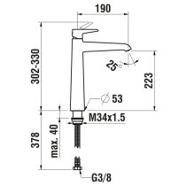 LAUFEN PURE Umývadlová páková batéria vysoká, pevný výtok 190 mm, bez automatického výpustu, PVD titán čierný mat 428, HF901714428000