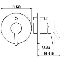 LAUFEN PURE Vrchná sada podomítkovej vaňovej/sprchovej batérie pre Simibox alebo Simibox Light, s prepínačom, PVD inox kartáčovaná oceľ 423, HF901779423000