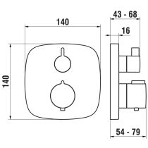 LAUFEN THERM Vrchná termostatická sada pre podomietkové vaňové/sprchové batérie s 2-cestným prepínačom, so zavzdušňovacím ventilom, Chróm 100, HF905385100000