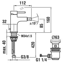 LAUFEN TWINPLUS Bidetová páková batéria, prietok 5,7 l/min, s automatickou výpusťou, Chróm 100, HF905410100000