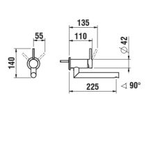 LAUFEN TWINPLUS Vrchný set podomietkovej umývadlovej batérie pre 1-bodové podomietkové teleso Simibox otočný výtok 225 mm, Chróm 100, HF905427100000