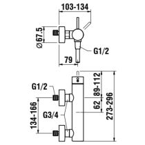 LAUFEN TWINPLUS Sprchová nástenná páková batéria, prietok 10,8 l / min - merané u ručnej sprchy, so sprchovou hadicou 1500 mm a ručnou sprchou MyTwin100, Chróm 100, HF905450100600