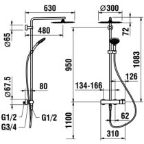 LAUFEN TWINPLUS Sprchová kombinácia vrátane sprchovej termostatickej batérie, hlavová sprcha 300x300mm, ručná sprcha MyCity120, sprchová hadica 1500mm, Chróm 100, HF905457100600