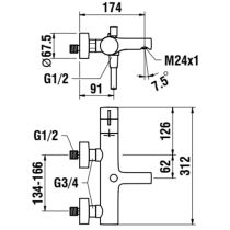 LAUFEN TWINPLUS Vaňová termostatická batéria, s príslušenstvom, Chróm 100, HF905461100600