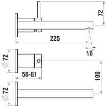 LAUFEN TWINPLUS Umývadlová páková podomietková batéria pre 2-bodové podomietkové teleso Simibox, výtok 225 mm, Chróm 100, HF905471100000