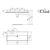 SOLOS Umývadlo 121,5x51,6 cm, s dvoma otvormi pre batériu, farba biela lesklá, bez prepadového otvoru, T536801