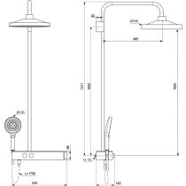 CERATHERM Solos Sprchový systém s LED hlavovou sprchou, s termostatickou batériou, s poličkou, A7881AA