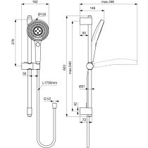 IDEALRAIN SOLOS Sprchová kombinácia 60 cm s 3-funkčnou ručnou sprchou Ø130 mm, farba hodvábne čierna, A7897XG