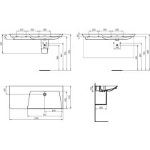 LA DOLCE VITA Umývadlo 126x53,5 cm, asymetrické Pravé bez otvoru pre batériu, farba biela lesklá, s prepadovým otvorom, E270701