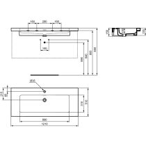 EXTRA Umývadlo 120x51 cm, s otvorom pre batériu, farba biela lesklá ideal plus, s prepadovým otvorom, T4370MA