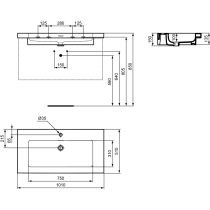 EXTRA Umývadlo 101x51 cm, s otvorom pre batériu, farba biela lesklá ideal plus, s prepadovým otvorom, T4366MA