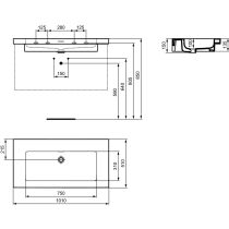 EXTRA Umývadlo 101x51 cm, bez otvoru pre batériu, farba biela lesklá ideal plus, s prepadovým otvorom, T4369MA