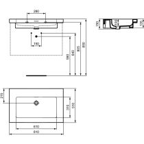 EXTRA Umývadlo 61x51 cm, bez otvoru pre batériu, farba biela lesklá ideal plus, s prepadovým otvorom, T4361MA