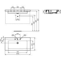 EXTRA Umývadlo 101x51 cm, s 3 otvormi pre batériu, farba biela lesklá, s prepadovým otvorom, T436801