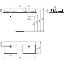 EXTRA Dvojumývadlo 120x45 cm, bez otvoru pre batériu, farba biela lesklá, s prepadovým otvorom, T391501