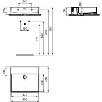 EXTRA Umývadlo 50x45 cm, bez otvoru pre batériu, farba biela lesklá, ideal plus,  s prepadovým otvorom, T3883MA