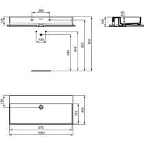 EXTRA Umývadlo 100x45 cm, bez otvoru pre batériu, farba biela lesklá ideal plus, s prepadovým otvorom, T3908MA