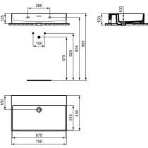 EXTRA Umývadlo 70x45 cm, bez otvoru pre batériu, farba biela lesklá, s prepadovým otvorom, T389601