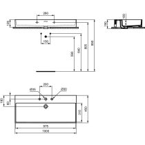 EXTRA Umývadlo 100x45 cm, s 3 otvormi pre batériu, farba biela lesklá ideal plus, s prepadovým otvorom, T3907MA