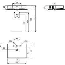 EXTRA Umývadlo 60x45 cm, s 3otvormi pre batériu, farba biela lesklá ideal plus, s prepadovým otvorom, T3890MA