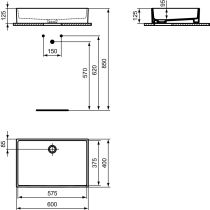EXTRA Umývadlo na dosku 60x40 cm, farba biela matna, bez prepadového otvoru, T3740V1
