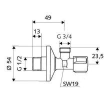 Schell rohový ventil, 1/2"x3/4", práčkový, 03 300 0699
