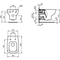 ESEDRA WC závesné, aquablade 56x36,5 cm, T386001  + WC sedadlo soft-close, T318101