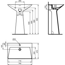 TIPO-Z Umývadlo voľne stojacie freestanding 74x47 cm, s jedným otvorom pre batériu, T4425V1
