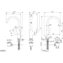 LA DOLCE VITA umývadlová batéria vysoká s odpadovou garnitúrou a flexibilnými hadicami, BD657GN