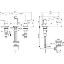 LA DOLCE VITA umývadlová 3-otvorová batéria s odpadovou garnitúrou a flexibilnými hadicami, BD661A5