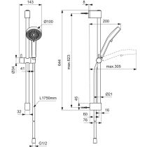 IDEALRAIN Sprchová kombinácia, tyč 60 cm, BE233AA