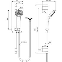 IDEALRAIN Sprchová kombinácia tyč 90 cm M3 s 3-funkčnou ručnou sprchou Ø100 mm, B9834AA