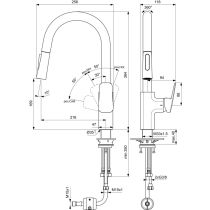 CERAPLAN Drezová batéria s vysokým otočným vývodom, s vyťahovacou 2-funkčnou spŕškou, BD338AA
